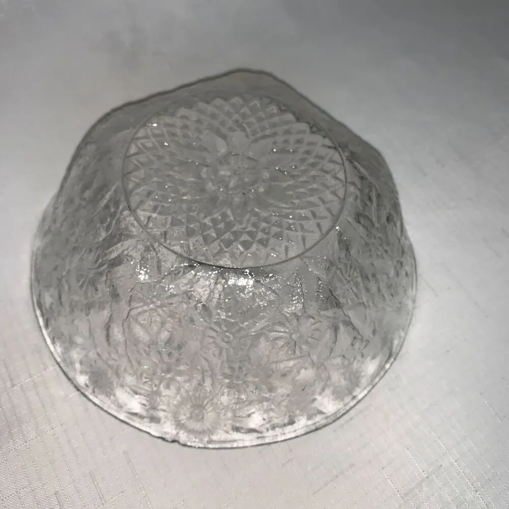 Vintage Clear Pressed Glass Bowl Floral Design Cut decorative Floral Serving